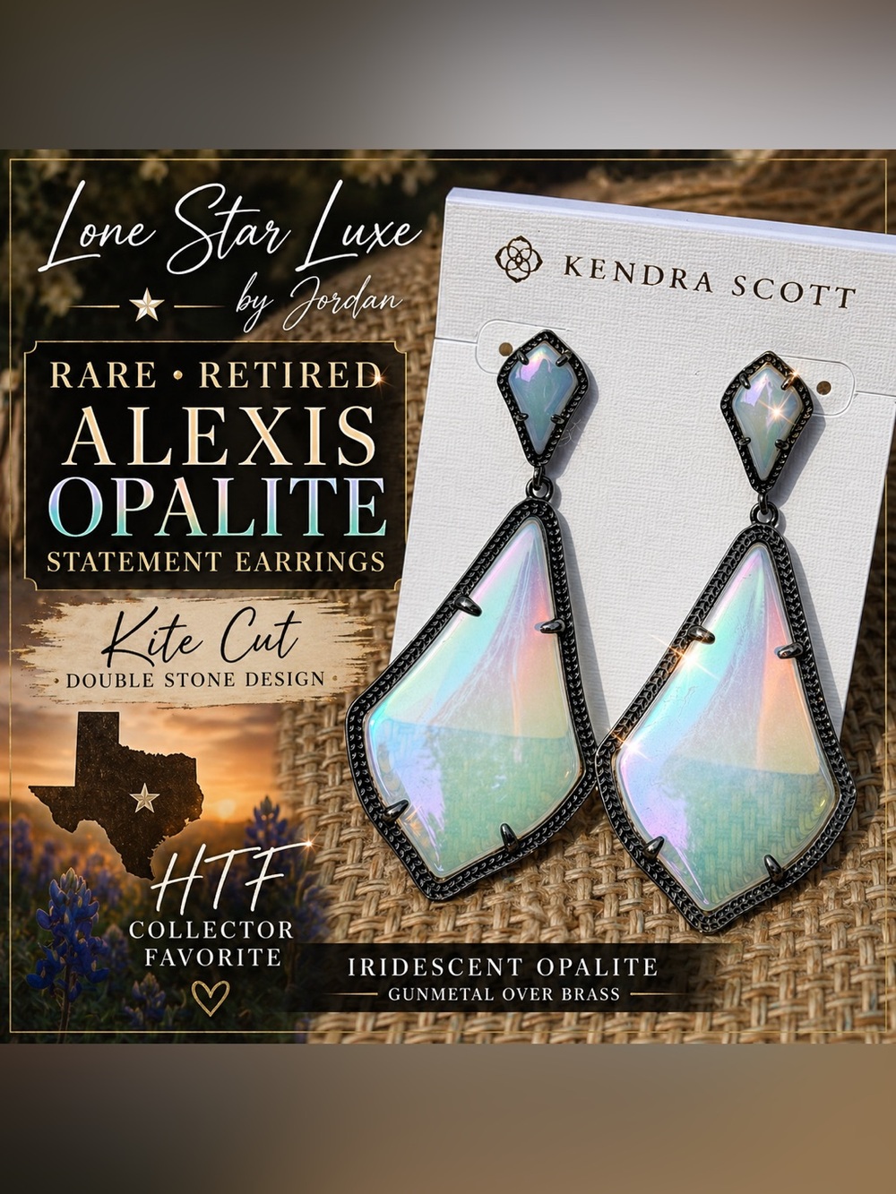 Kendra Scott Alexis Opalite Statement Earrings Gunmetal | Retired HTF Kite Cut